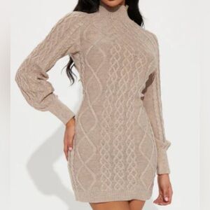 FASHION NOVA. NWT. Cozy Evening Sweater. Mini Dress. Oatmeal. Size Small.